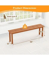 Outdoor Long Patio Dining Backless Wooden Bench with Teak Oil Finish