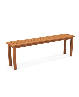 Outdoor Long Patio Dining Backless Wooden Bench with Teak Oil Finish