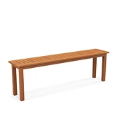 Outdoor Long Patio Dining Backless Wooden Bench with Teak Oil Finish