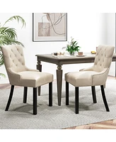 Upholstered Dining Chairs Set of 2 Tufted Wingback Chairs with Rubber Wood Legs