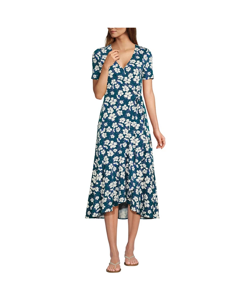 Lands' End Women's Cotton Modal Vneck Wrap Midi Dress