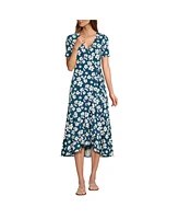 Lands' End Women's Cotton Modal Vneck Wrap Midi Dress