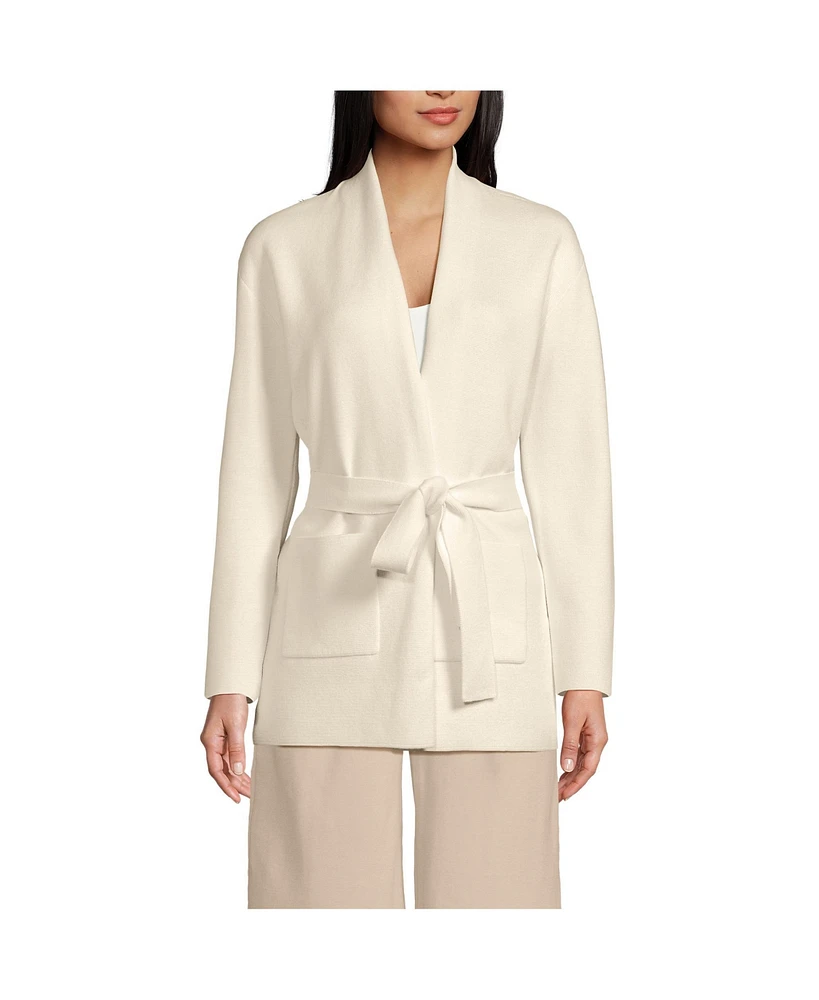 Lands' End Women's Fine Gauge Milano Belted Long Line Cardigan Sweater