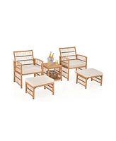 5 Piece Patio Wicker Sofa Set with Seat and Back Cushions