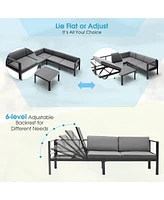Gymax 3PCS Patio Furniture Set Aluminum Lounge Adjust Back Recliner Sofa Table Cushion