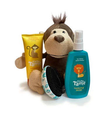 T is for Tame New Mom Hair Taming Gift Set for Kids with Plush Monkey