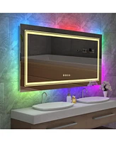 Luvodi 23.6 x 31.5 In Large Rectangular Rgb Backlit Bathroom Makeup Shaving Mirror Dimming Wall Mount