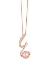 Le Vian Cultured Freshwater Pearl (8mm) and Diamond (1/10 ct. t.w.) Pendant Necklace in 14k Rose Gold