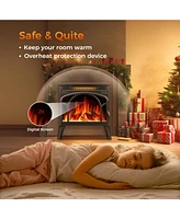 Kismile Realistic Flame Electric Fireplace Stove, 500/1500W Freestanding Fireplace Heater with Remote Control and Timer, Adjustable Fireplace Stove Fl