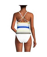 Lands' End Women's Mastectomy Tugless High Neck Strappy Back Tankini Swimsuit Top