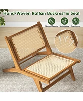 Teak Wooden Chair with Handwoven Rattan Seat and Backrest