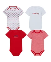 Tommy Hilfiger Baby Girl 4-Pack Hearts and Stripes Short Sleeve Bodysuits