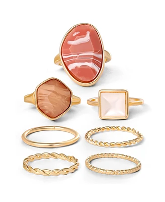 Jessica Simpson 7-Piece Stackable Ring Set with Coral Accents - Size 7