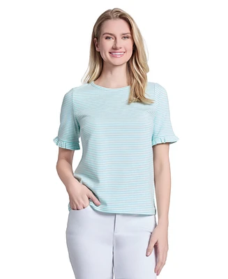 Jones New York Women's Elbow Ruffle Sleeve Crew Neck Top