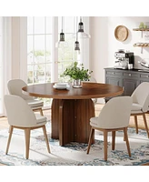 Tribesigns Round Dining Table for 4-6 People, 47-Inch Wood Kitchen Table with Pedestal Base, Rustic Circle Dinner Table for Kitchen, Dining Room