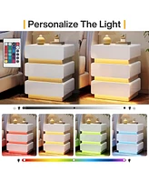 Tribesigns 3 Drawers Nightstand Set of 2, Modern Night Stand Bedside End Table with Led for Bedroom, Adjustable Light, White