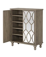 Tribesigns Mirror Shoe Cabinet,5-Tier Modern Shoe Organizer Cabinet with Doors,Freestanding 25-Pair Shoe Rack, Light Brown