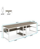 Tribesigns 78.7 Computer Office Double Desk for Two Person, Writing Desk Workstation with Shelf for Home Office, Grey
