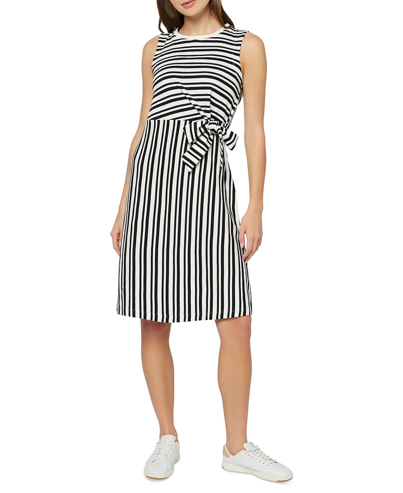 Three Dots Women's Karen Cotton Striped Side-Tie Dress