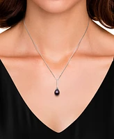 Belle de Mer Dyed Black Peacock Cultured Freshwater Pearl (7-8mm) Pendant 18" Necklace in Sterling Silver