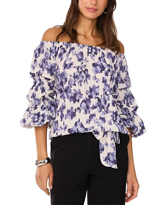 Vince Camuto Women's Floral-Print Off-The-Shoulder Bubble-Sleeve Top