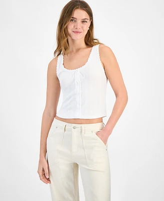 And Now This Women's Pointelle Cropped Lace-Trim Top, Exclusively at Macy's