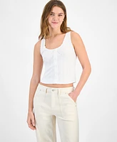 And Now This Women's Pointelle Cropped Lace-Trim Top, Exclusively at Macy's