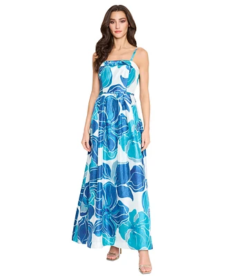 Tahari Women's Floral-Print Square-Neck Gown