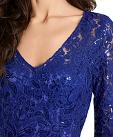 Tahari Women's V-Neck Sequined Embroidered Gown