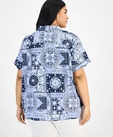 Tommy Hilfiger Plus Cotton Patchwork-Print Camp Shirt