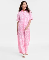 Jm Collection Women's Linen Blend Printed Pull-On Pants, Exclusively at Macy's