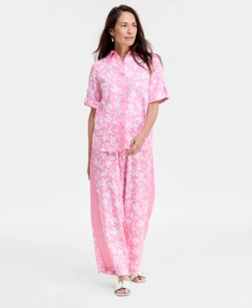 Jm Collection Womens Linen Blend Button Up Top Pants Exclusively At Macys