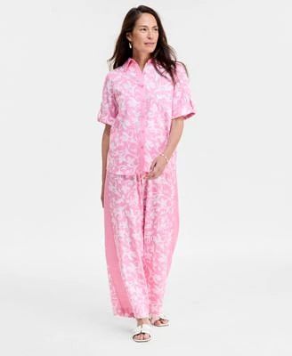 Jm Collection Womens Linen Blend Button Up Top Pants Exclusively At Macys