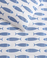 Nautica Woodblock Fish Percale 3-Pc. Duvet Cover Set