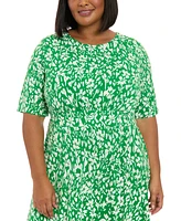 London Times Plus Floral-Print Short-Sleeve Midi Dress