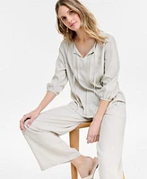 Jm Collection Womens Linen Pintuck Embroidered Top Pants Exclusively At Macys