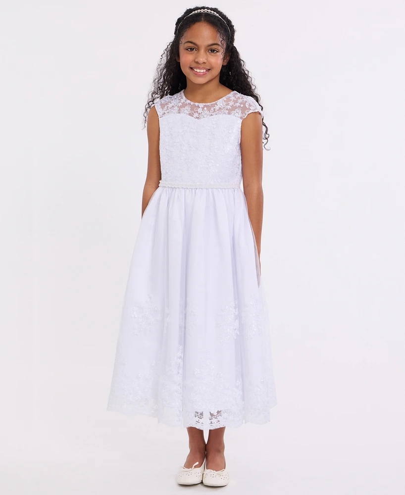 Bonnie Jean Big Girls Embroidered Cap Sleeve Communion Dress