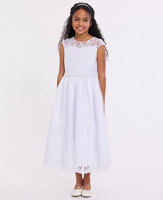 Bonnie Jean Big Girls Embroidered Cap Sleeve Communion Dress