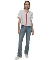 Karl Lagerfeld Paris Women's Contrast-Placket Zip-Front Top