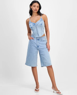 Bar Iii Women's Stud-Front Denim Bermuda Shorts, Exclusively at Macy's