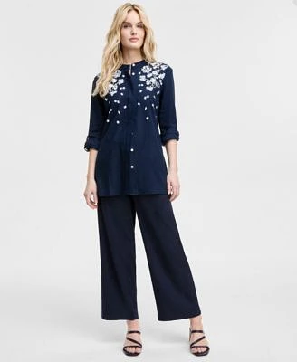 Tommy Hilfiger Womens Floral Puff Print Tunic Wide Leg Pants