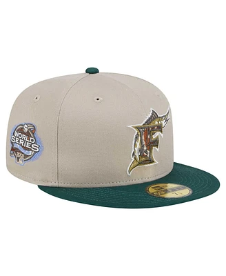 New Era Men's Natural/Hunter Green Florida Marlins Cooperstown Collection Lifestyle Tree Bark Fill 59FIFTY Fitted Hat