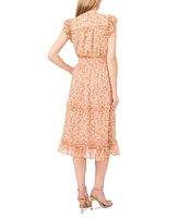 CeCe Women's Smocked Waist Ruffle Tiered Midi Dress