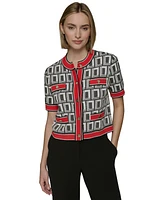 Karl Lagerfeld Paris Women's Geo-Print Four-Pocket Short-Sleeve Cardigan