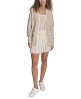 Starter Women's Cotton Contrast-Trim Button Cardigan Sweater
