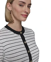 Karl Lagerfeld Paris Women's Striped Short-Sleeve Cardigan