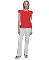 Karl Lagerfeld Paris Women's Scalloped Flutter-Sleeve Top