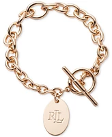 Lauren Ralph Lauren Gold-Tone Logo Charm Chain Link Toggle Bracelet