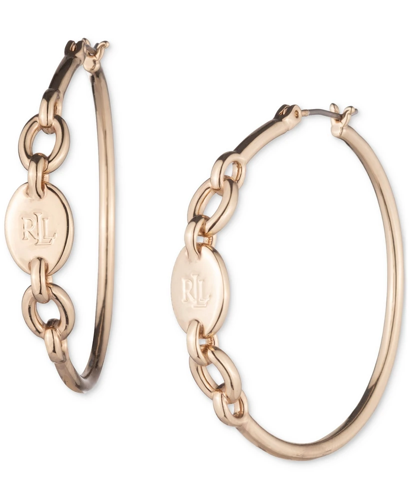 Lauren Ralph Lauren Gold-Tone Logo Chain Link Medium Hoop Earrings, 1.5"