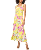 Vince Camuto Women's Floral Square-Neck Smocked-Back Sleeveless Maxi Dress